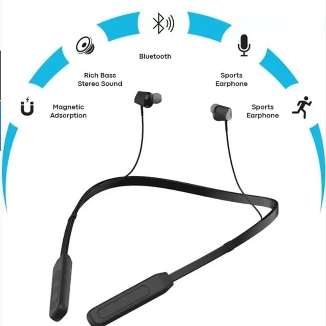 VNV Zen Link Wireless Neck Band Magnetic Stereo Earbunds | 40 Hrs Play Time | With Type-C Charging (BLACK)