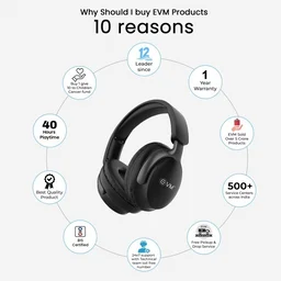 EVM Evm EnSonic Wireless Headphone With Mic (EVM-WHF-01) 40Hrs Playback Time (BLACK) - Black