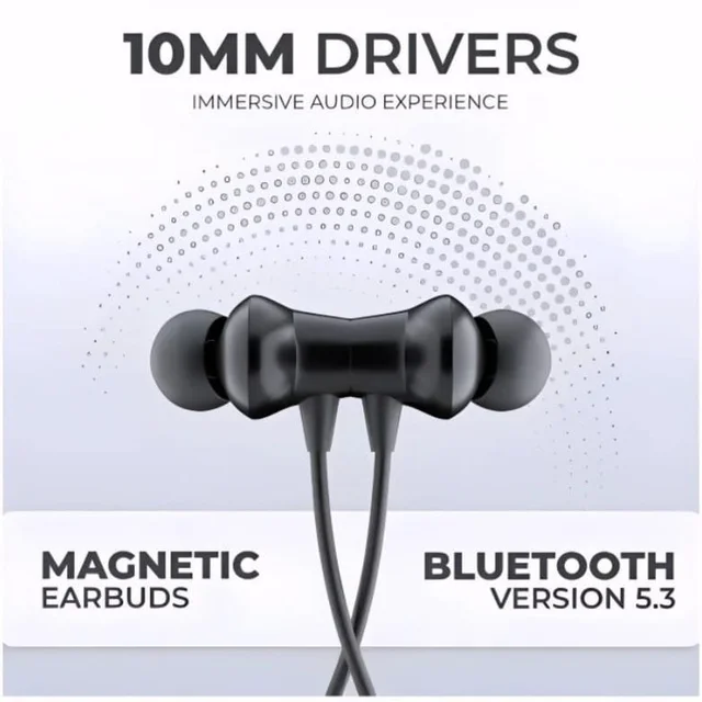 VEV Star ML-100 Wireless Neck Band Magnetic Stereo Earbunds | Upto 32 Hrs Play Time | With Type-C Charging (BLACK)
