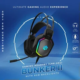 LAPCARE (LHP-204) Bunker II Wired Over Ear Gaming Headphones With Adjustable Mic | Massive 50mm Drivers | Full RGB Lights | Breathable Cable | Soft Ear Cushions | 1.5Mtr Braided Wire With USB (BLACK)