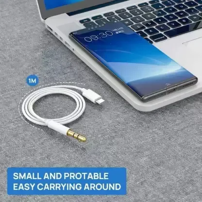 VEV JH-030 | USB Type C Cable 1 m 3.5mm Type C Male Stereo Audio Aux Cable for all Smartphones | (White)