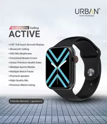 URBAN Active 02 USW008 Smart Watch | Calling | Rotating Crown | 1.86" Ultra Bright Display (Midnight Blue)