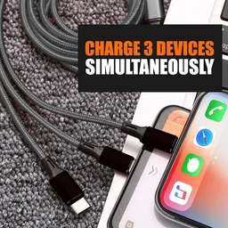 LAPCARE Lapcare (LTC-090) Hook USB to 3 in 1 Braided Charging Cable With Metal Shell 1.5M Cable (Black)