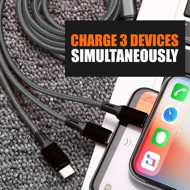 LAPCARE Lapcare (LTC-090) Hook USB to 3 in 1 Braided Charging Cable With Metal Shell 1.5M Cable (Black)