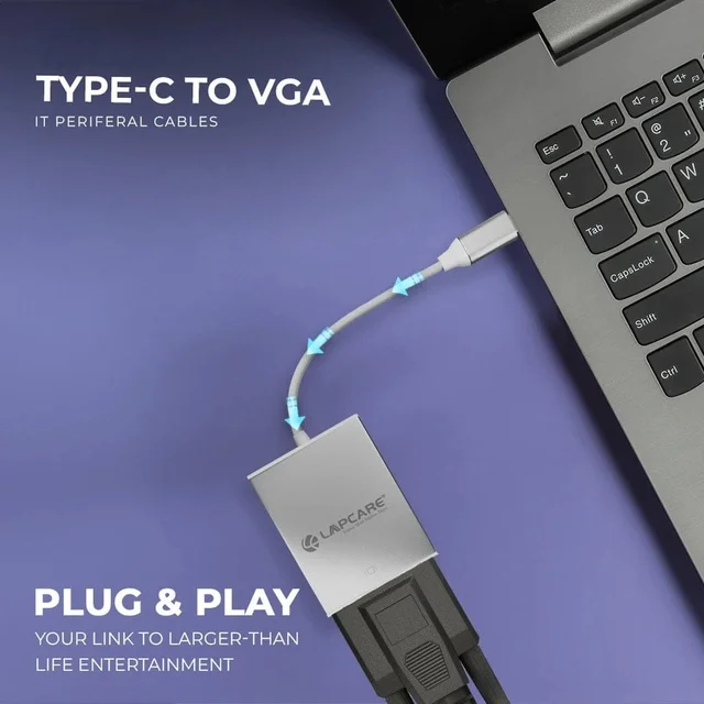 LAPCARE Lapcare Type-C to VGA Converter With 20CM Cable | 1080p Full HD Support | USB 3.1 Type C | Plug & Play | Compact 20cm Cable | Wide Support Devices