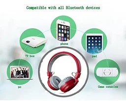 VEV SH-12 Wireless Bluetooth Headphones On Ear, Lightweight & Foldable.SD Card,TF, AUX, Supported (Red) - Red