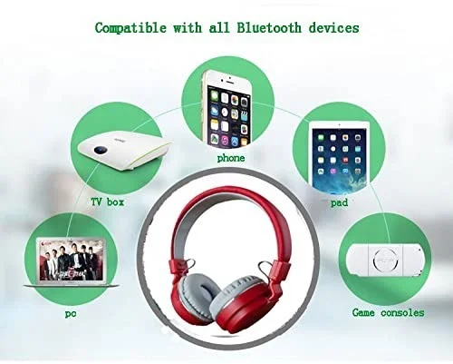 VEV SH-12 Wireless Bluetooth Headphones On Ear, Lightweight & Foldable.SD Card,TF, AUX, Supported (Red) - Red