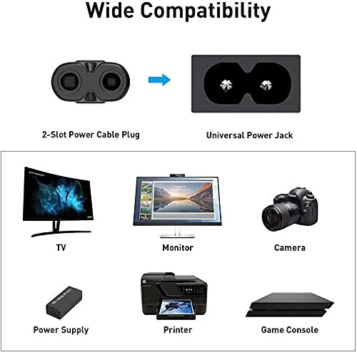 Shreyam SE - 055 Philips Cord 2 PIN Universal Replacement AC Power Cord Cable Wire for LED TV, Play Station, Printer, Laptop PC Notebook Computer, Tape Recorder, Camera| 1.5 Meter (Black)