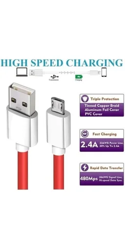 MORBI Morbi (U-10) Fast Micro USB Cable 65W Super Durable Data Cable Super Vooc Support | Quick Charge Cable Speed | Strong High Speed Cable (RED)