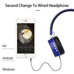 VEV SH-12 Wireless Bluetooth Headphones On Ear, Lightweight & Foldable.SD Card,TF, AUX, Supported (Red) - Blue