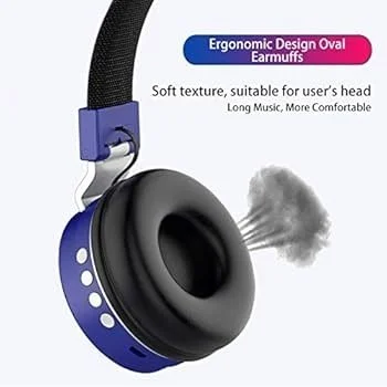 VEV SH-12 Wireless Bluetooth Headphones On Ear, Lightweight & Foldable.SD Card,TF, AUX, Supported (Red) - Blue