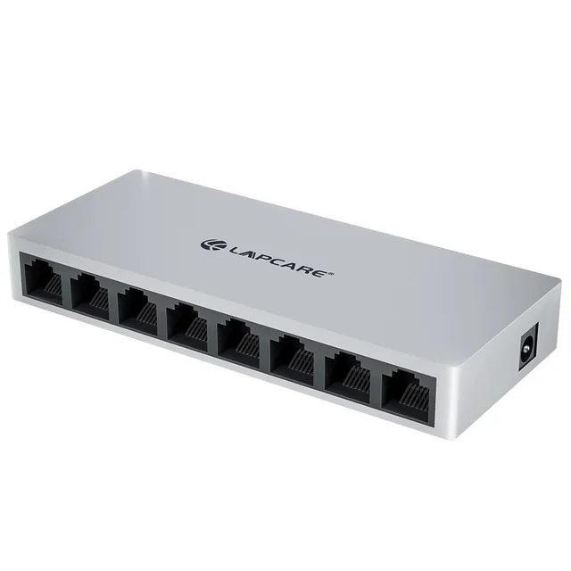 LAPCARE LAPLINK 8-Port 10/100Mbps Ethernet Switch – Plug & Play Unmanaged Network Switch with 1.6Gbps Bandwidth, Auto-Negotiation, IEEE 802.3 Compliance, LED Indicators, DC 5V Power (WHITE)
