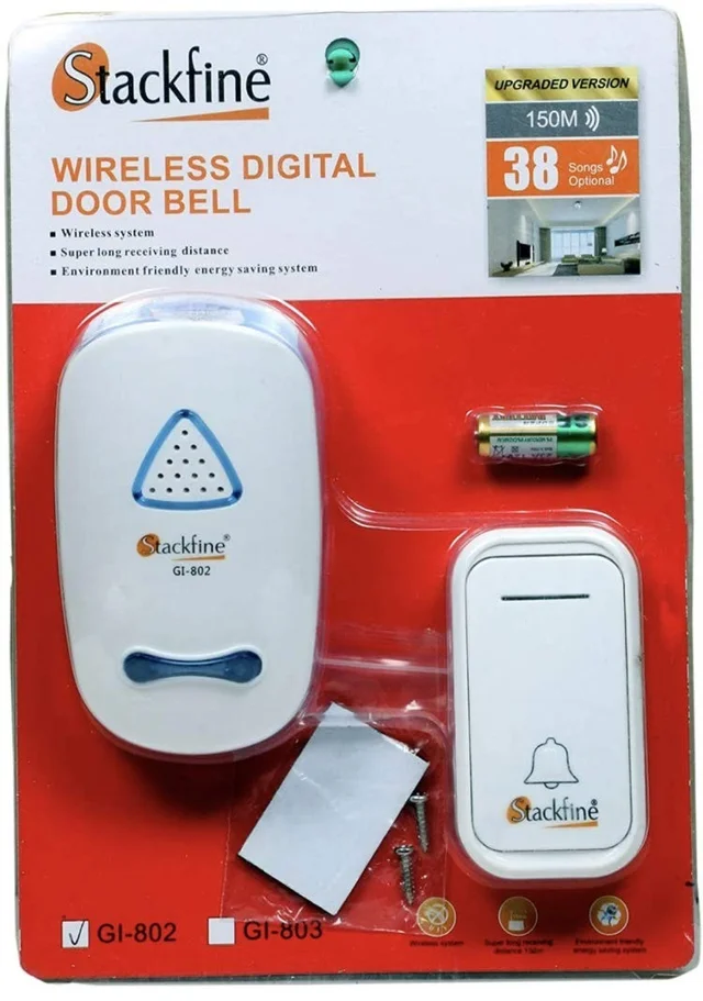 STACKFINE Stackfine GI-802 Wireless Digital Door Bell & Calling Bell AC/DC Plug in Type (WHITE)