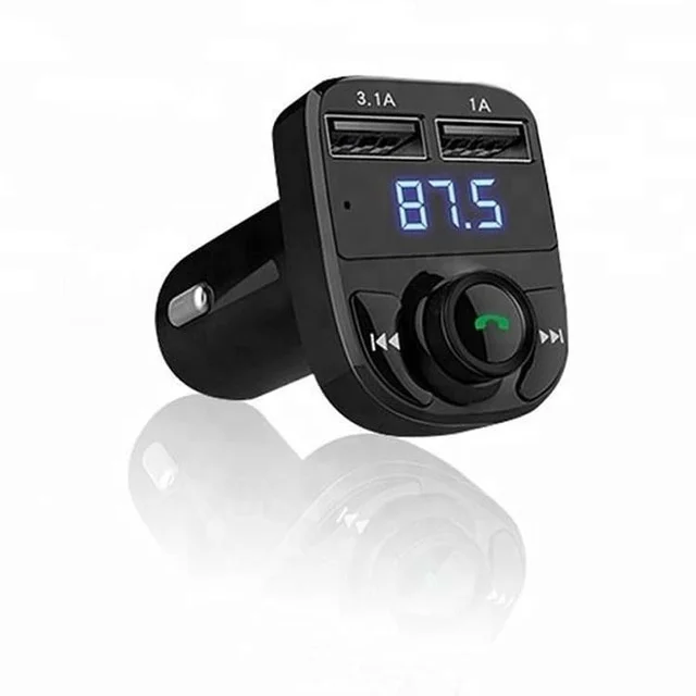 VEV CARX8 Universal Wireless Bluetooth FM Transmitter in Car Adapter for Hands-Free Call Receiver- Stereo Music Player- TF Card - Aux Connector & 2 USB Charger with Modular LCD Display (Black)