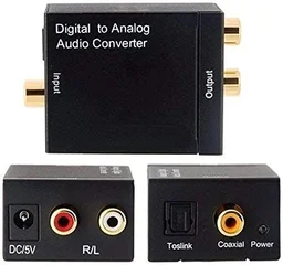VEV Digital to Analog Converter, Coaxial or Toslink digital audio signals to analog L/R audio (Black)