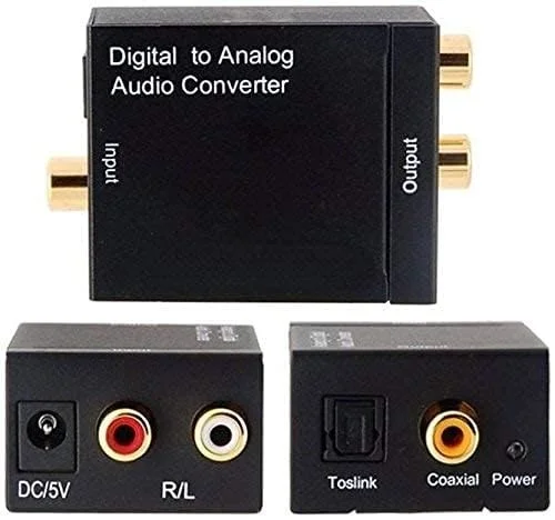VEV Digital to Analog Converter, Coaxial or Toslink digital audio signals to analog L/R audio (Black)