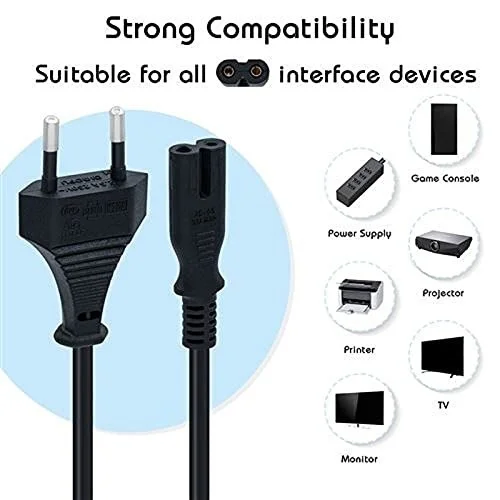Shreyam SE - 055 Philips Cord 2 PIN Universal Replacement AC Power Cord Cable Wire for LED TV, Play Station, Printer, Laptop PC Notebook Computer, Tape Recorder, Camera| 1.5 Meter (Black)