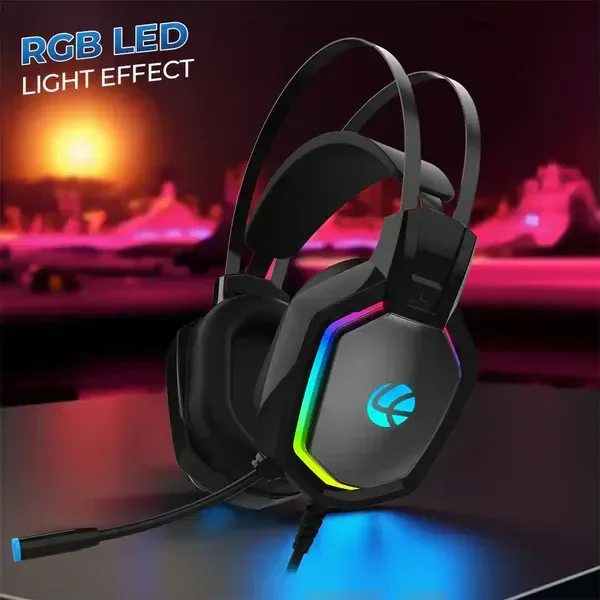 LAPCARE (LHP-204) Bunker II Wired Over Ear Gaming Headphones With Adjustable Mic | Massive 50mm Drivers | Full RGB Lights | Breathable Cable | Soft Ear Cushions | 1.5Mtr Braided Wire With USB (BLACK)