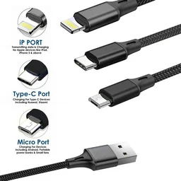 LAPCARE Lapcare (LTC-090) Hook USB to 3 in 1 Braided Charging Cable With Metal Shell 1.5M Cable (Black)