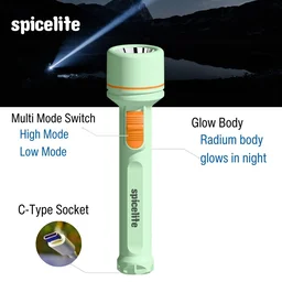 Spicelite Dheer 5W LED Torch – Premium LED Flashlight| 4X Torch Life| Heavy Duty Rechargeable Flashlight | Long Battery Life, and Rugged Design for Outdoor, Indoor, Emergency, and Daily Use, (White) - White
