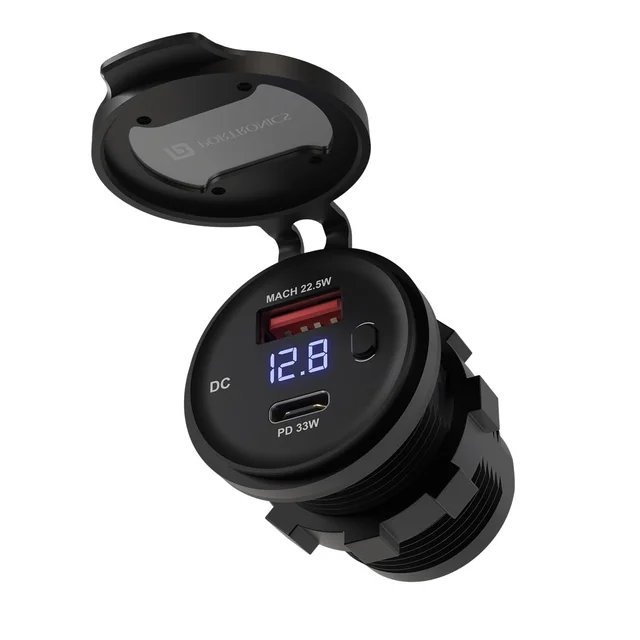 Portronics SPARK 51W Multi-Vehicle Phone Charger, 33W Type-C Power Delivery, 18W USB Fast Charging, Type-C & USB Dual Output, for Motorcycles & Scooters (Black)
