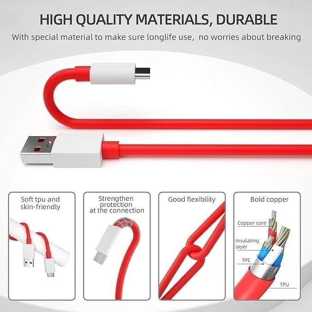 VEV Realme Data Cable Fast Charging VOOC Support | Type-C | 85W Output | Super Charger (Red)