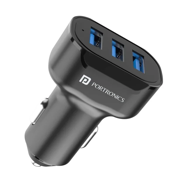 PORTRONICS Portronics 17W Car Power 11 Car Charger with Triple Output, 17 Watts & 3.4 Amp Total Output, Adapter Compatible with Most Cars & Cellular Phones (Black) - Black