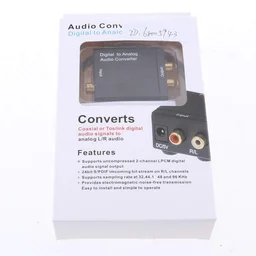 VEV Digital Coaxial Toslink to (L/R) Audio Converter with Fiber Cable - Black