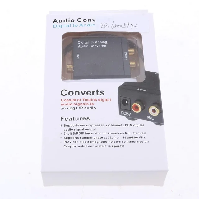 VEV Digital Coaxial Toslink to (L/R) Audio Converter with Fiber Cable - Black