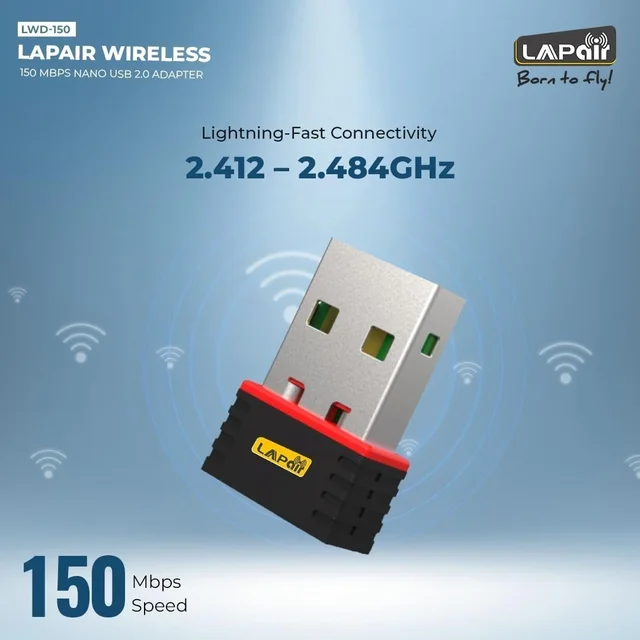 LAPCARE Lapcare 150Mbps Nano Laptop USB Wi-Fi Adapter | Frequency 2.4Ghz | Plug & Play with Free Driver | Supports Windows, Macos & Linux | IEEE 802.11B/G/N (LWD-150) (Black)