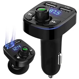 VEV CARX8 Universal Wireless Bluetooth FM Transmitter in Car Adapter for Hands-Free Call Receiver- Stereo Music Player- TF Card - Aux Connector & 2 USB Charger with Modular LCD Display (Black)
