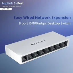 LAPCARE LAPLINK 8-Port 10/100Mbps Ethernet Switch – Plug & Play Unmanaged Network Switch with 1.6Gbps Bandwidth, Auto-Negotiation, IEEE 802.3 Compliance, LED Indicators, DC 5V Power (WHITE)