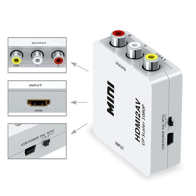Maxicom Mini HDTV2AV / HDMI2AV Up Scaler 1080P HDMI to AV Composite Video Audio Converter Adapter Media Streaming Device (White)