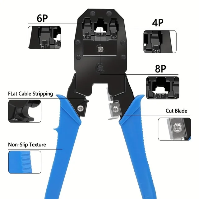 VEV 3-in-1 Modular Crimping Tool RJ45 Crimping Tool Kit & Cutter (BLUE)
