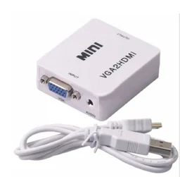 Honeycom Mini VGA to HDMI Converter with Audio VGA2HDMI 1080P Adapter Connector for Projector PC Laptop to HDTV (White)