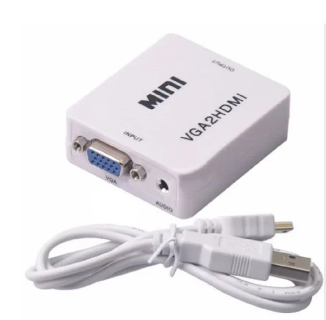 Honeycom Mini VGA to HDMI Converter with Audio VGA2HDMI 1080P Adapter Connector for Projector PC Laptop to HDTV (White)