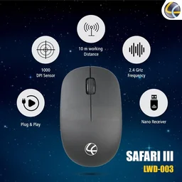 Lapcare LAPCARE SAFARI III Wireless Optical Mouse with 2.4 Ghz 1600 DPI and Optical Sensor (Black)