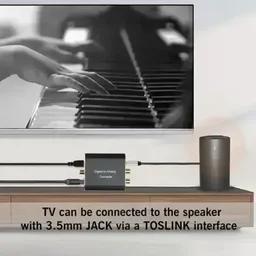 VEV Digital Coaxial Toslink to (L/R) Audio Converter with Fiber Cable - Black