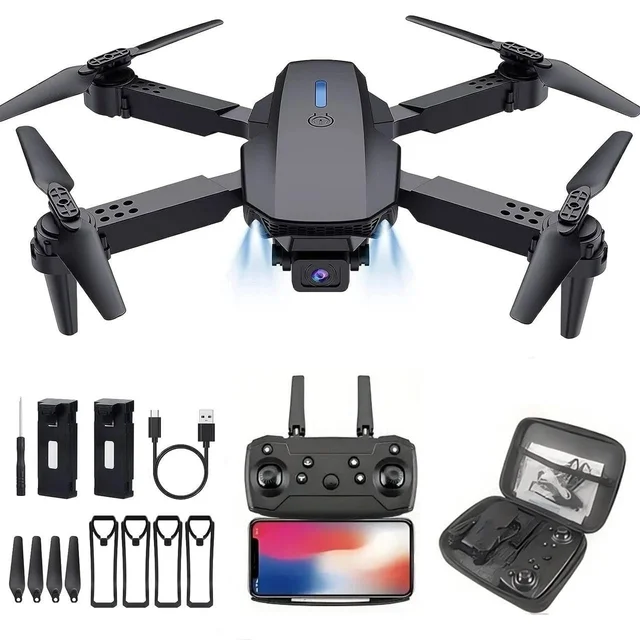 VEV E88 Drone With Dual Camera, Optical Flow Hovering, Trajectory Flight Foldable 1080P HD Drone with FPV Live Video, Smart Gestures Selfie, Altitude Hold, One Key Take Off/Landing, 3D Flips, Headless Mode for Kids and Adults (Black)