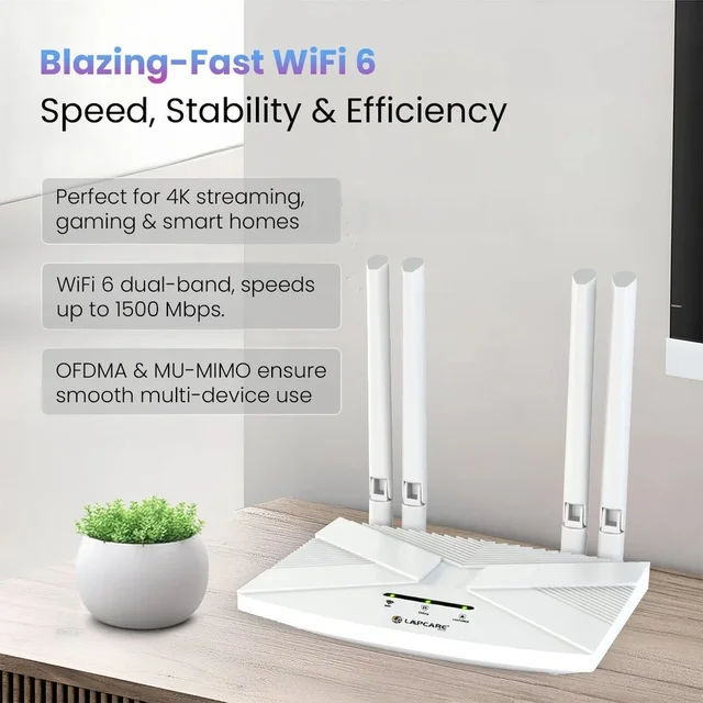 LAPCARE 4G LTE WiFi Router – All 5G/4G SIM SIM Support | 300Mbps High-Speed Internet | 4 External Antennas | Type C Power/Internet Port | Wi-Fi 6 Technology MU-MIMO | Beamforming, IPV6 | Dual Connectivity | 1x WAN/LAN | DVR & APN Compatible | 2.4GHz Band (WHITE)