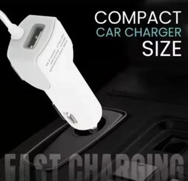RD 4 In 1 Fast Car Charger 20W with USB Port | Dual Type-C | Micro USB & iPin Cable | Universal Multi Device Car Adapter For Smart Phones (WHITE)