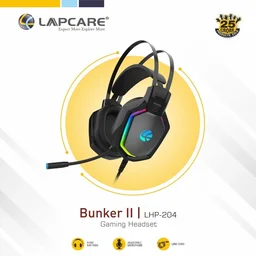 LAPCARE (LHP-204) Bunker II Wired Over Ear Gaming Headphones With Adjustable Mic | Massive 50mm Drivers | Full RGB Lights | Breathable Cable | Soft Ear Cushions | 1.5Mtr Braided Wire With USB (BLACK)