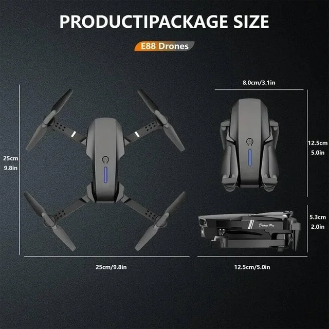 VEV E88 Drone With Dual Camera, Optical Flow Hovering, Trajectory Flight Foldable 1080P HD Drone with FPV Live Video, Smart Gestures Selfie, Altitude Hold, One Key Take Off/Landing, 3D Flips, Headless Mode for Kids and Adults (Black)