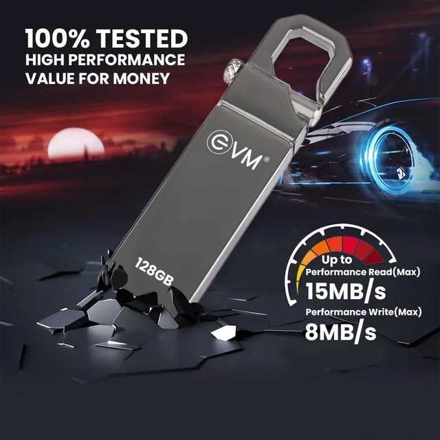 EVM EnStore 128 GB Metal USB 2.0 Flash Drive - High Read Speeds up to 15MB/s & Write Speeds up to 8MB/s - Durable Metal Casing - Ideal for Data Transfer & Storage - (EVMPD/128GB) - 128 GB