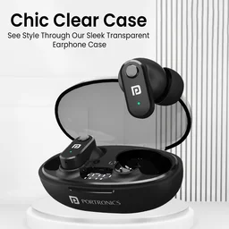 PORTRONICS Portronics Harmonics Twins S16 in Ear Wireless TWS Earbuds with 24 Hrs Playtime, Clear Calls, Game & Music Mode, Low Latency, Bluetooth 5.3v, LED Display, Type C Fast Charging(Black)