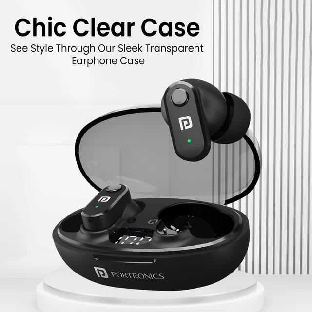 PORTRONICS Portronics Harmonics Twins S16 in Ear Wireless TWS Earbuds with 24 Hrs Playtime, Clear Calls, Game & Music Mode, Low Latency, Bluetooth 5.3v, LED Display, Type C Fast Charging(Black)