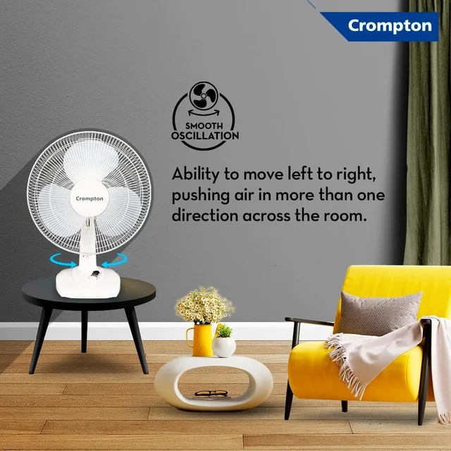 Crompton High Flo Wave Plus 400-mm (16 inch) High Speed Table Fan for Home and Kitchen (KD White)