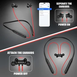 VNV Bullet Wireless Neck Band Magnetic Stereo Earbunds | Deep Bass Stereo Sound | 100 Hrs Play Time With Type-C Charging (BLACK)