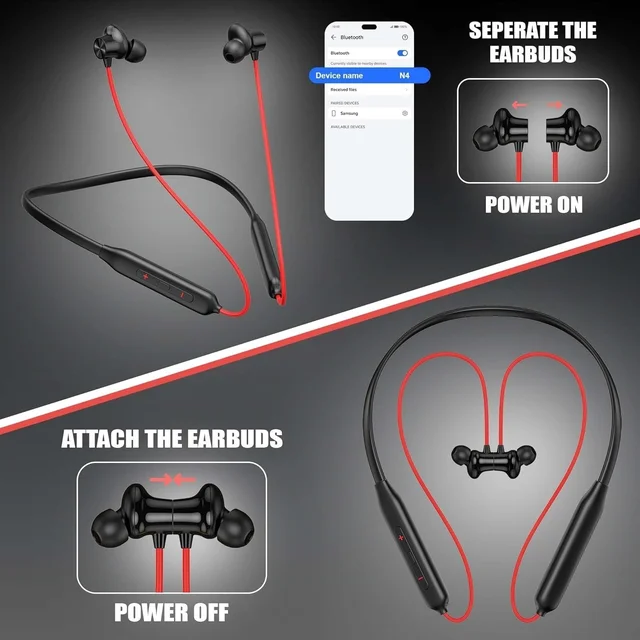 VNV Bullet Wireless Neck Band Magnetic Stereo Earbunds | Deep Bass Stereo Sound | 100 Hrs Play Time With Type-C Charging (BLACK)