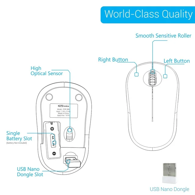 Portronics Toad 12 POR-986 Wireless 2.4G Optical Mouse with Ergonomic Design, USB Receiver for Notebook, Laptop, Computer, MacBook, Windows, MacOS (Blue)